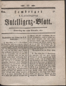 Lemberg Kaiserlich-Königliches Intelligenz-Blatt. R. 1800 Nr 91