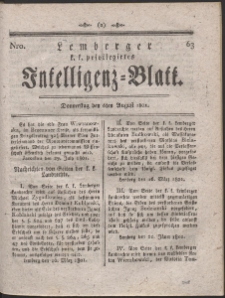 Lemberg Kaiserlich-Königliches Intelligenz-Blatt. R. 1801 Nr 63