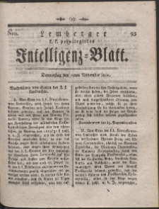 Lemberg Kaiserlich-Königliches Intelligenz-Blatt. R. 1801 Nr 93