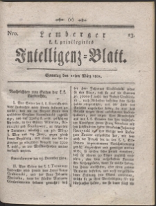 Lemberg Kaiserlich-Königliches Intelligenz-Blatt. R. 1802 Nr 23