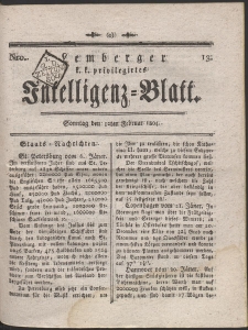 Lemberg Kaiserlich-Königliches Intelligenz-Blatt. R. 1804 Nr 13