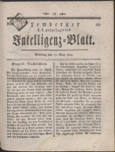 Lemberg Kaiserlich-Königliches Intelligenz-Blatt. R. 1804 Nr 43