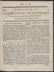 Lwowskie Tygodniowe Wiadomości. R. 1786 Nr 3