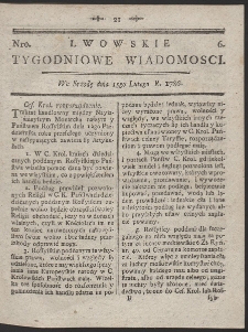 Lwowskie Tygodniowe Wiadomości. R. 1786 Nr 6