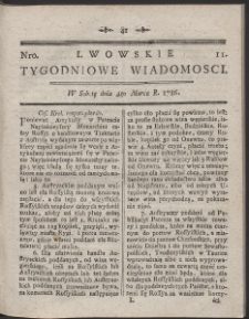 Lwowskie Tygodniowe Wiadomości. R. 1786 Nr 11