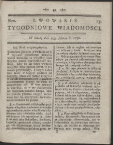 Lwowskie Tygodniowe Wiadomości. R. 1786 Nr 13