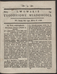 Lwowskie Tygodniowe Wiadomości. R. 1786 Nr 14