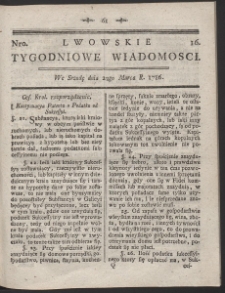 Lwowskie Tygodniowe Wiadomości. R. 1786 Nr 16