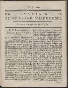 Lwowskie Tygodniowe Wiadomości. R. 1786 Nr 19