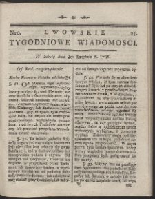 Lwowskie Tygodniowe Wiadomości. R. 1786 Nr 21