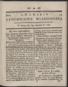 Lwowskie Tygodniowe Wiadomości. R. 1786 Nr 23