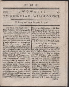 Lwowskie Tygodniowe Wiadomości. R. 1786 Nr 27