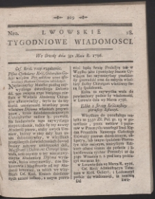 Lwowskie Tygodniowe Wiadomości. R. 1786 Nr 28