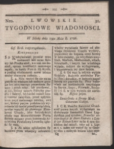 Lwowskie Tygodniowe Wiadomości. R. 1786 Nr 31