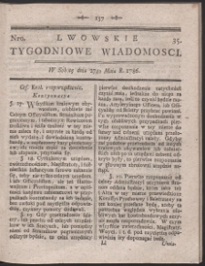 Lwowskie Tygodniowe Wiadomości. R. 1786 Nr 35