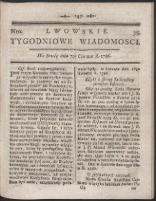 Lwowskie Tygodniowe Wiadomości. R. 1786 Nr 38