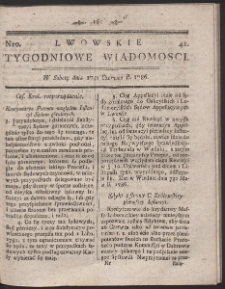 Lwowskie Tygodniowe Wiadomości. R. 1786 Nr 41