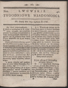 Lwowskie Tygodniowe Wiadomości. R. 1786 Nr 42