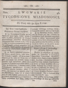 Lwowskie Tygodniowe Wiadomości. R. 1786 Nr 46