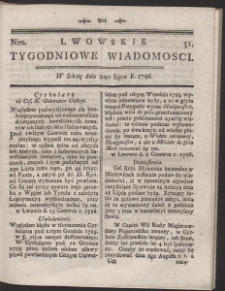 Lwowskie Tygodniowe Wiadomości. R. 1786 Nr 51