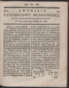 Lwowskie Tygodniowe Wiadomości. R. 1786 Nr 59