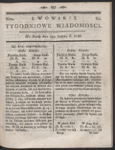 Lwowskie Tygodniowe Wiadomości. R. 1786 Nr 60