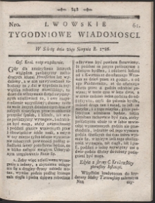 Lwowskie Tygodniowe Wiadomości. R. 1786 Nr 61