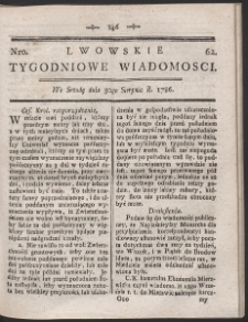 Lwowskie Tygodniowe Wiadomości. R. 1786 Nr 62