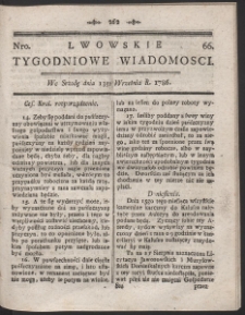 Lwowskie Tygodniowe Wiadomości. R. 1786 Nr 66