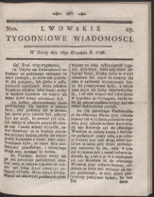 Lwowskie Tygodniowe Wiadomości. R. 1786 Nr 67