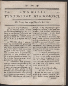 Lwowskie Tygodniowe Wiadomości. R. 1786 Nr 70