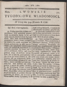 Lwowskie Tygodniowe Wiadomości. R. 1786 Nr 71