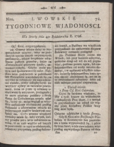 Lwowskie Tygodniowe Wiadomości. R. 1786 Nr 72