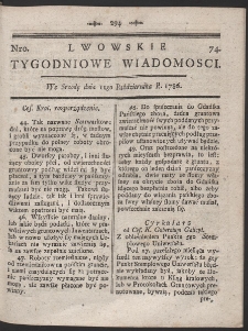 Lwowskie Tygodniowe Wiadomości. R. 1786 nr 74