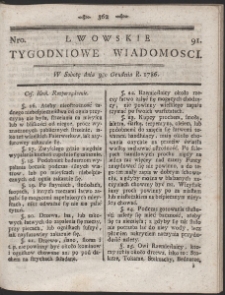 Lwowskie Tygodniowe Wiadomości. R. 1786 Nr 91