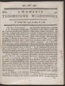 Lwowskie Tygodniowe Wiadomości. R. 1786 Nr 92