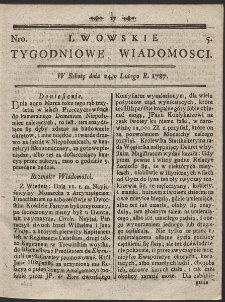 Lwowskie Tygodniowe Wiadomości. R. 1787 Nr 5