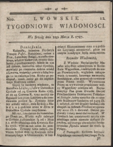 Lwowskie Tygodniowe Wiadomości. R. 1787 Nr 12