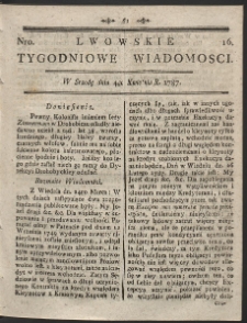 Lwowskie Tygodniowe Wiadomości. R. 1787 Nr 16