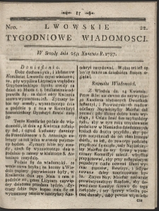 Lwowskie Tygodniowe Wiadomości. R. 1787 nr 22