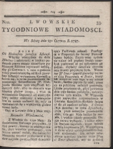 Lwowskie Tygodniowe Wiadomości. R. 1787 Nr 33