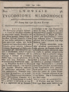 Lwowskie Tygodniowe Wiadomości. R. 1787 Nr 36