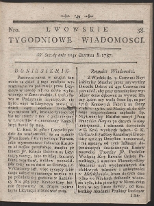 Lwowskie Tygodniowe Wiadomości. R. 1787 Nr 38