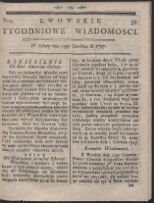 Lwowskie Tygodniowe Wiadomości. R. 1787 Nr 39