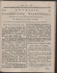 Lwowskie Tygodniowe Wiadomości. R. 1787 Nr 43