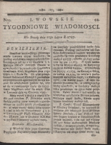 Lwowskie Tygodniowe Wiadomości. R. 1787 Nr 44