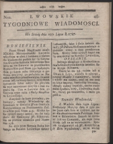 Lwowskie Tygodniowe Wiadomości. R. 1787 Nr 48