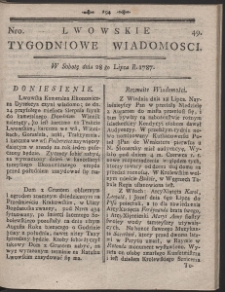 Lwowskie Tygodniowe Wiadomości. R. 1787 Nr 49