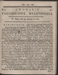 Lwowskie Tygodniowe Wiadomości. R. 1787 Nr 51