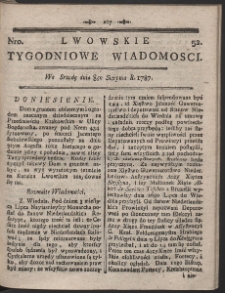 Lwowskie Tygodniowe Wiadomości. R. 1787 Nr 52